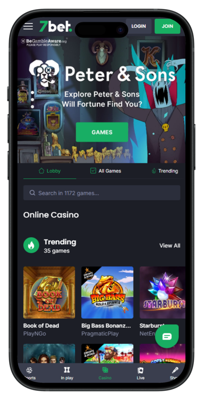7bet Mobile view Homepage