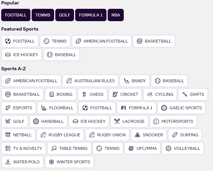 Bally Casino Sports Betting Categories