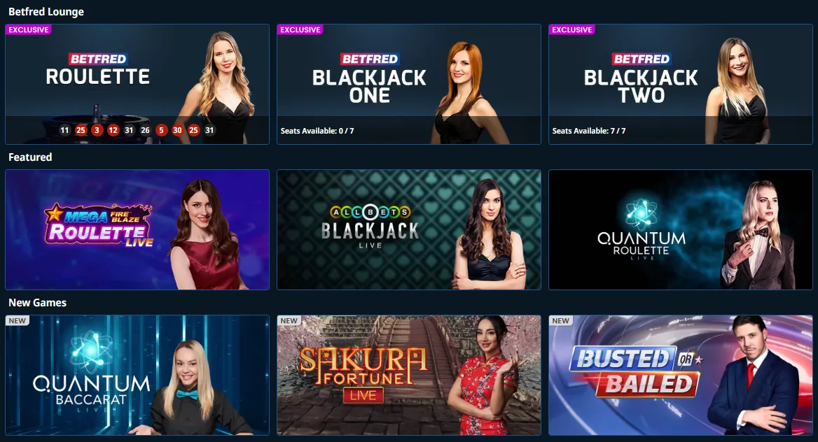 Betfred Live Casino Games