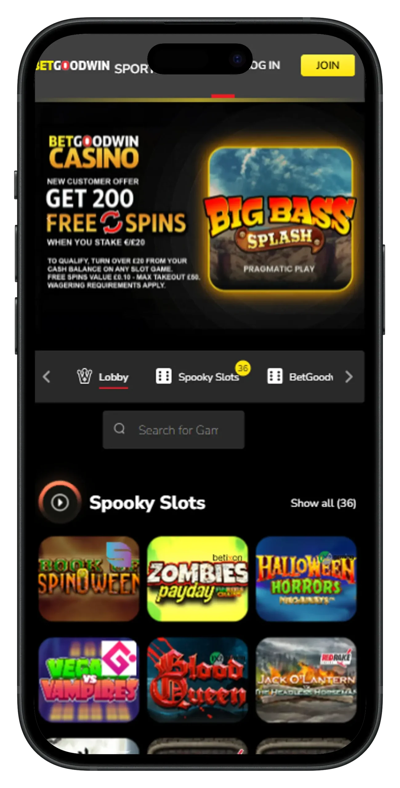 Betgoodwin Mobile view Homepage