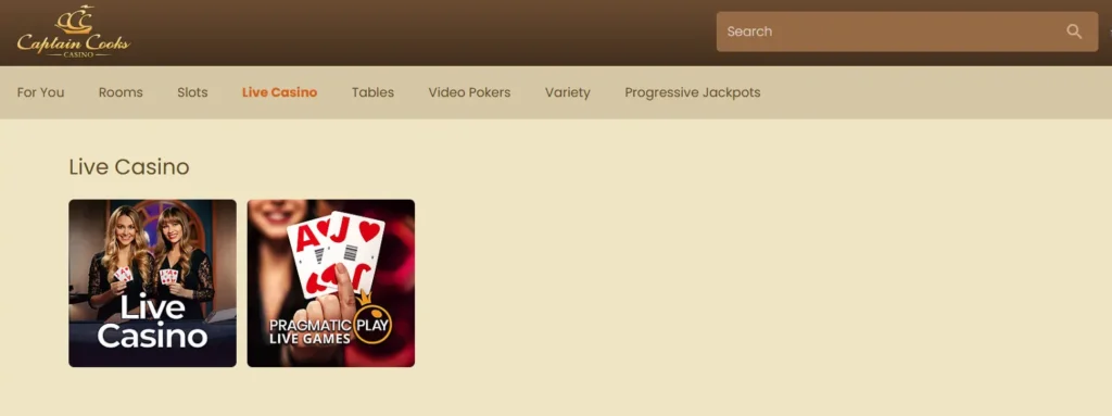 Captain Cooks Casino Live Games