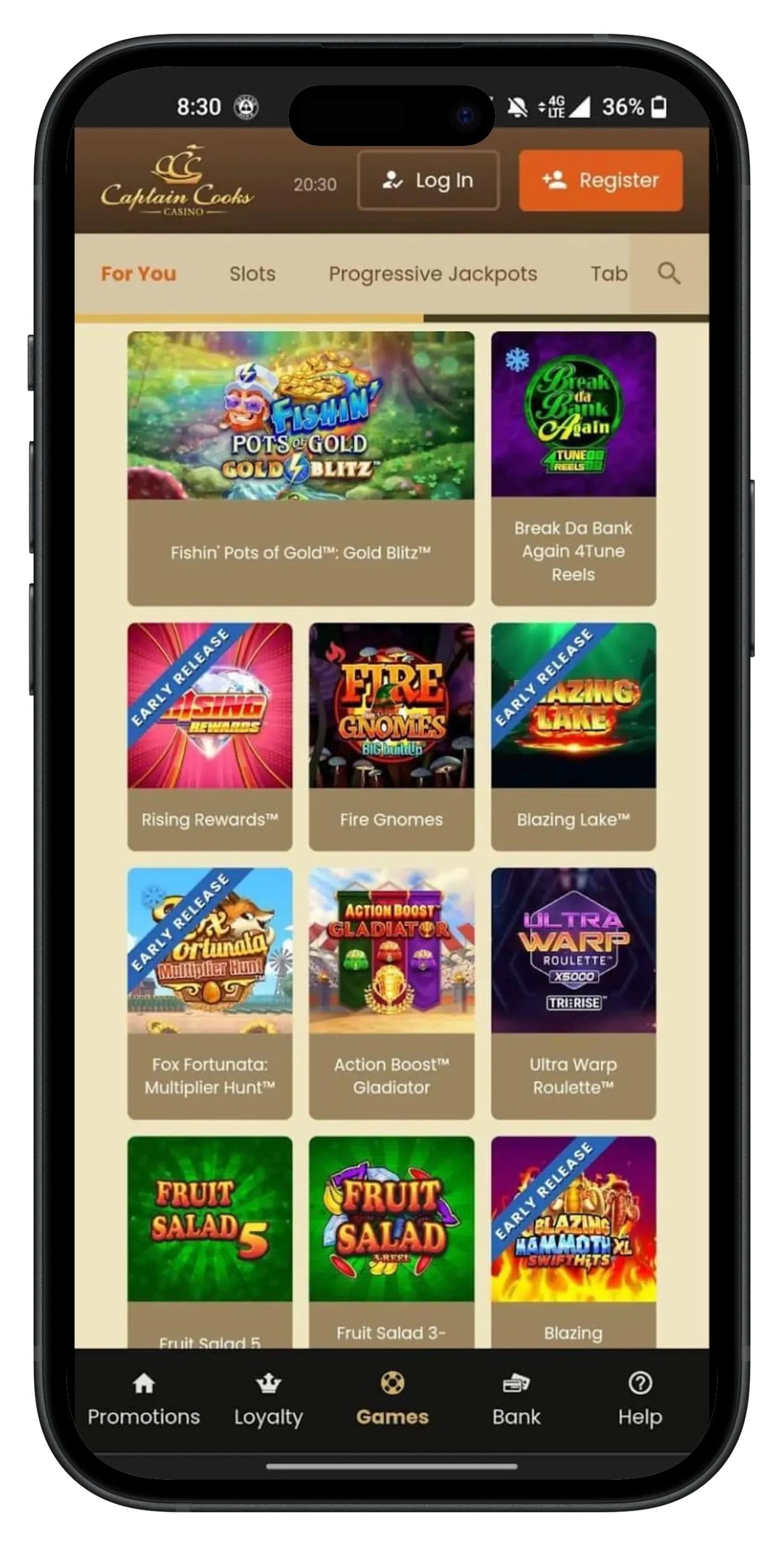 Captain Cooks Casino Mobile view-portrait