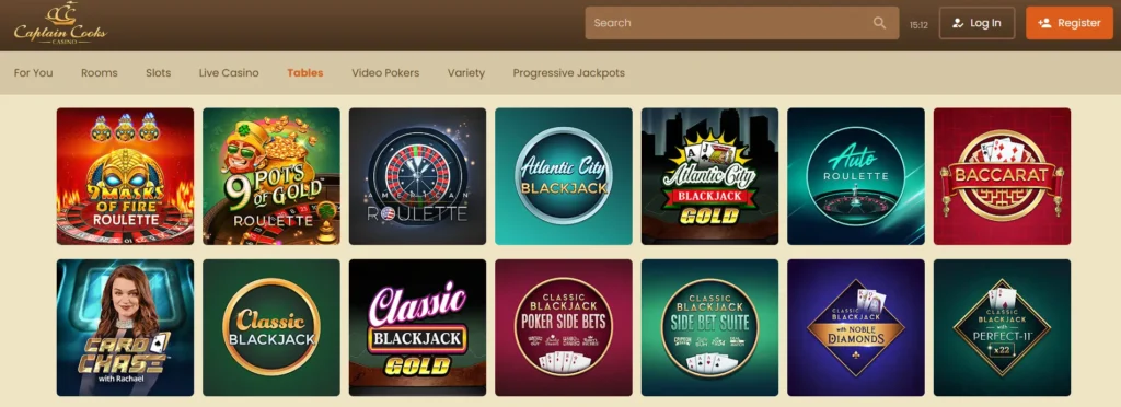 Captain Cooks Casino Table Games