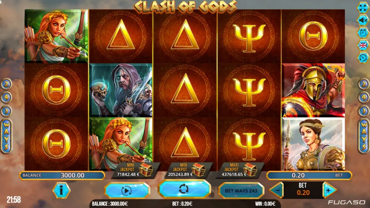 Clash of gods slot game interface