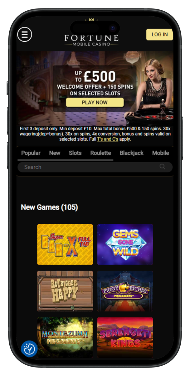 Fortune Mobile Casino - Homepage mobile view-portrait