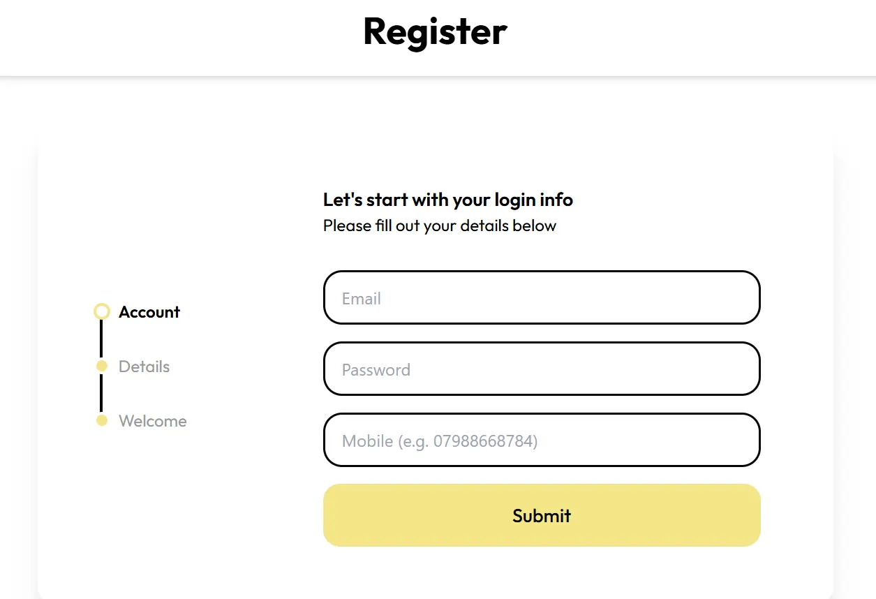 Fortune Mobile Casino Sign Up Page