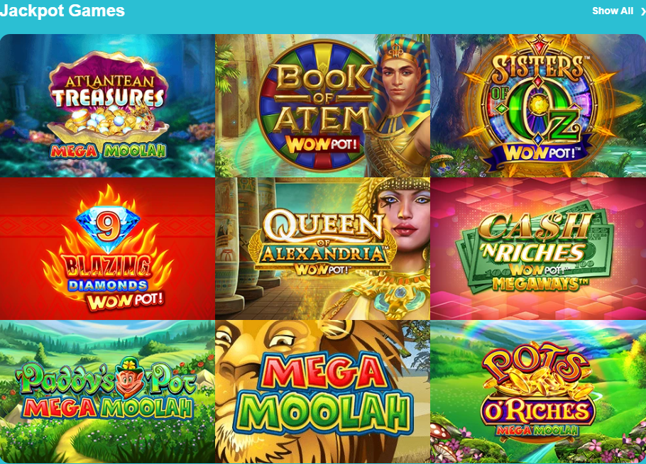 Jackpot game selecion at Fun Casino