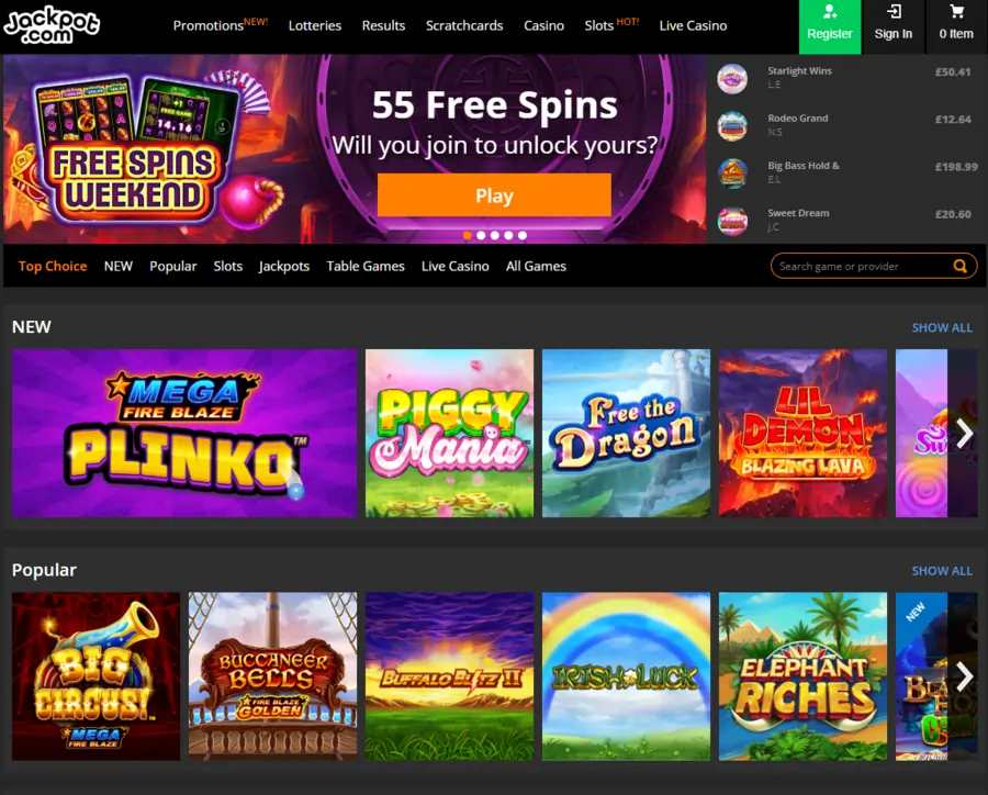 Jackpot Casino Homepage