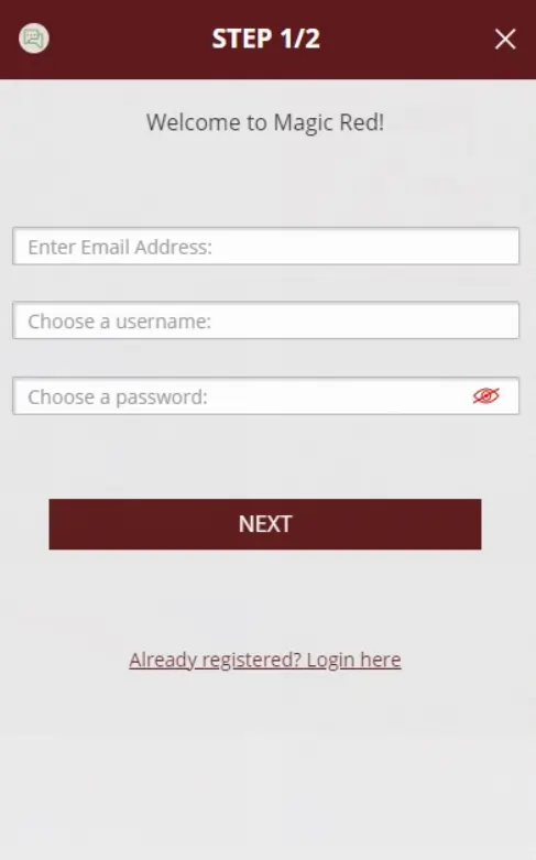 Magic Red Casino Sign Up Page