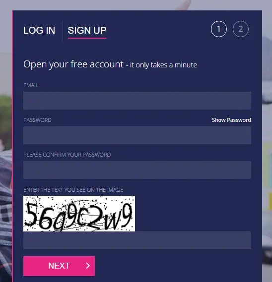 Neosurf Signup Page