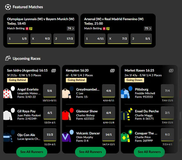 Parimatch Sports betting selection