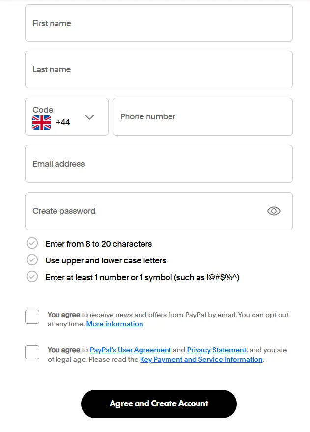Paypal Signup Page