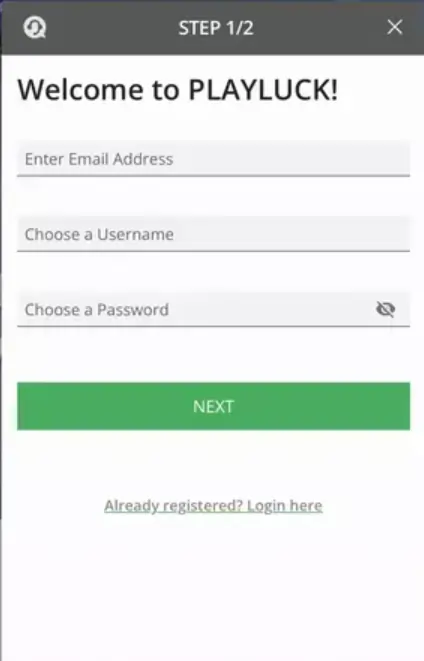 Playluck Casino Registration Page