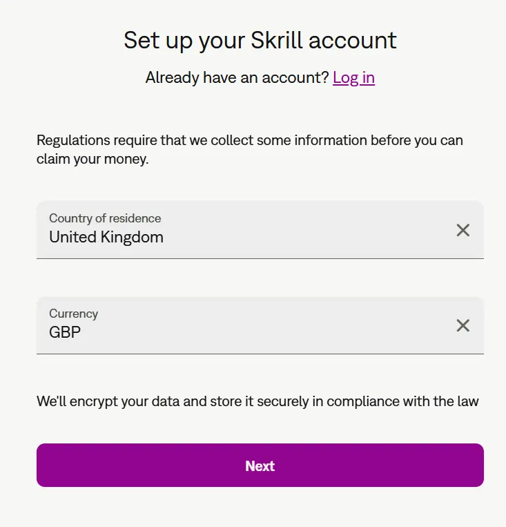 Skrill Signup Page