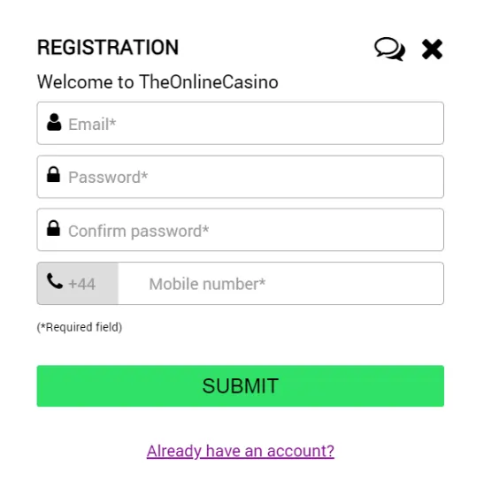 The online casino Registration Page