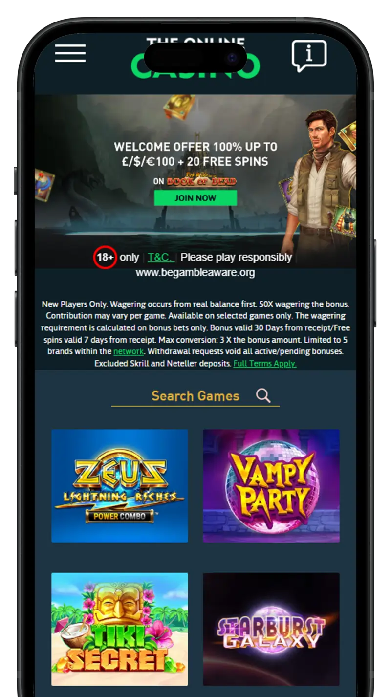TheOnlineCasino Mobile View Homepage Portrait