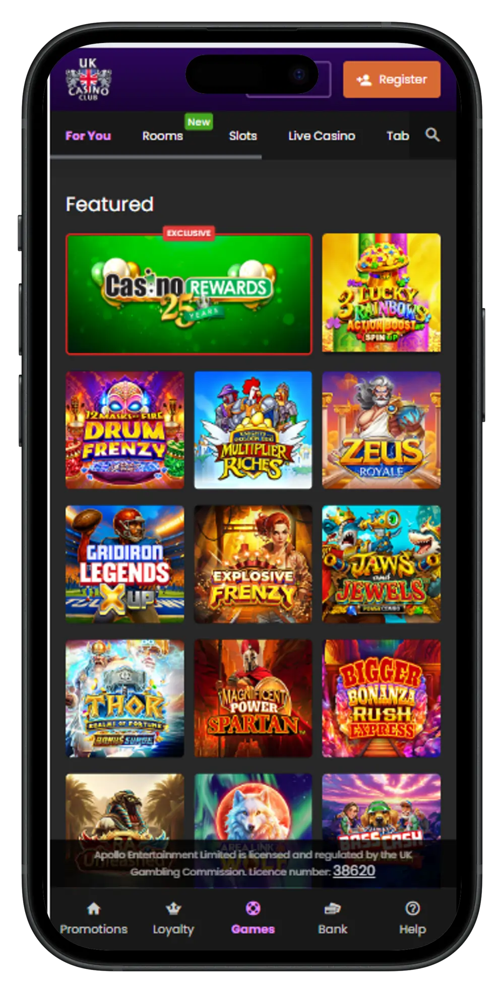 UK Casino Club Mobile View