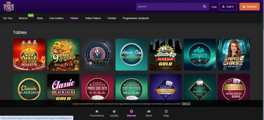 UK Casino Club Table Games