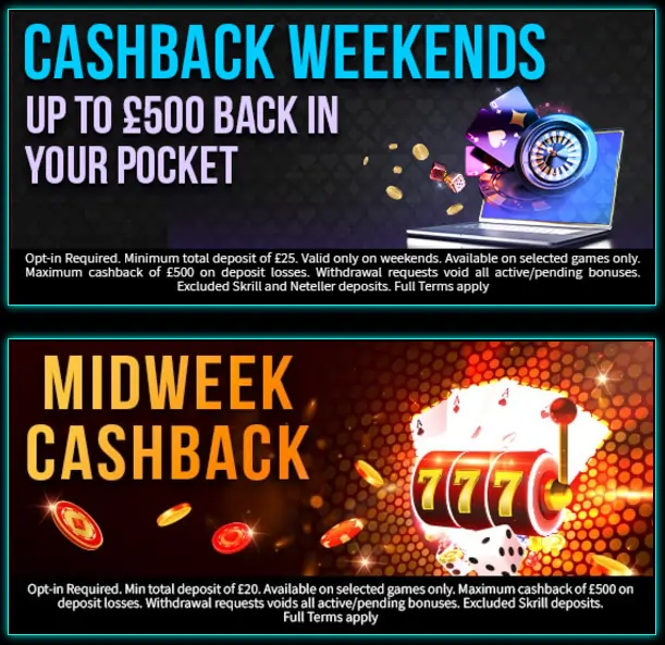 Vegas Mobile Casino Cashback Offers Banner