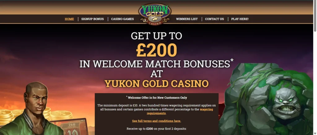 Yukon Gold Casino Welcome offer