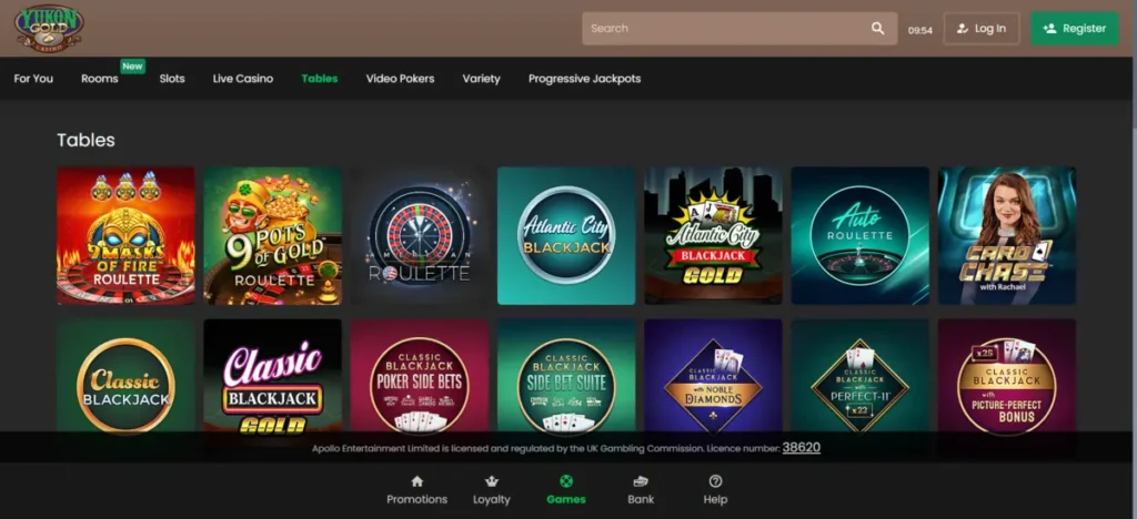 Yukon Gold Casino Table Games