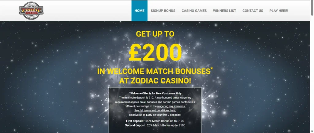 Zodiac Casino Homepage Banner