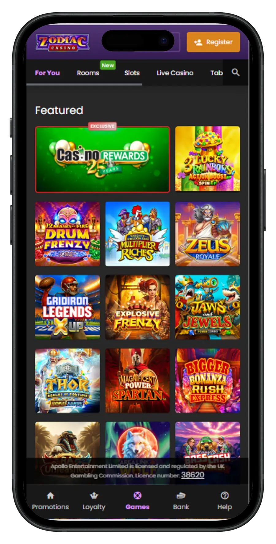 Zodiac Casino Mobile View