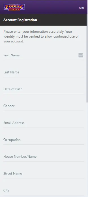 Zodiac Casino Registration