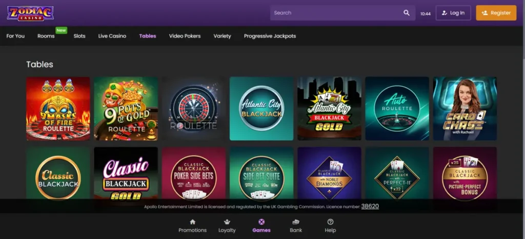 Zodiac Casino Table Games