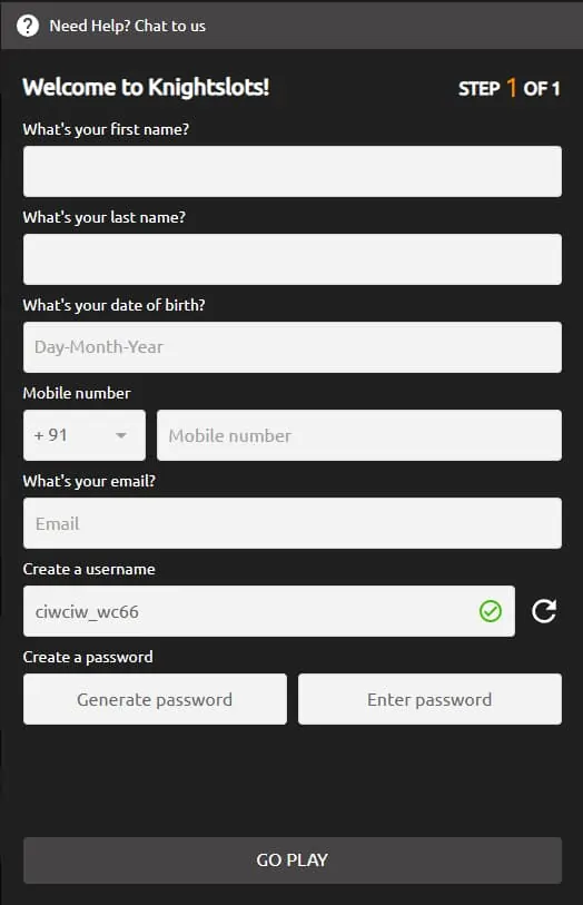 sign up at Knightslots