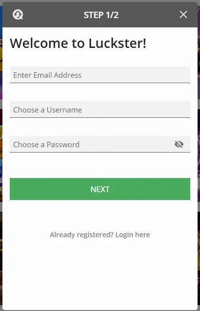 Luckster Casino Registeration Form