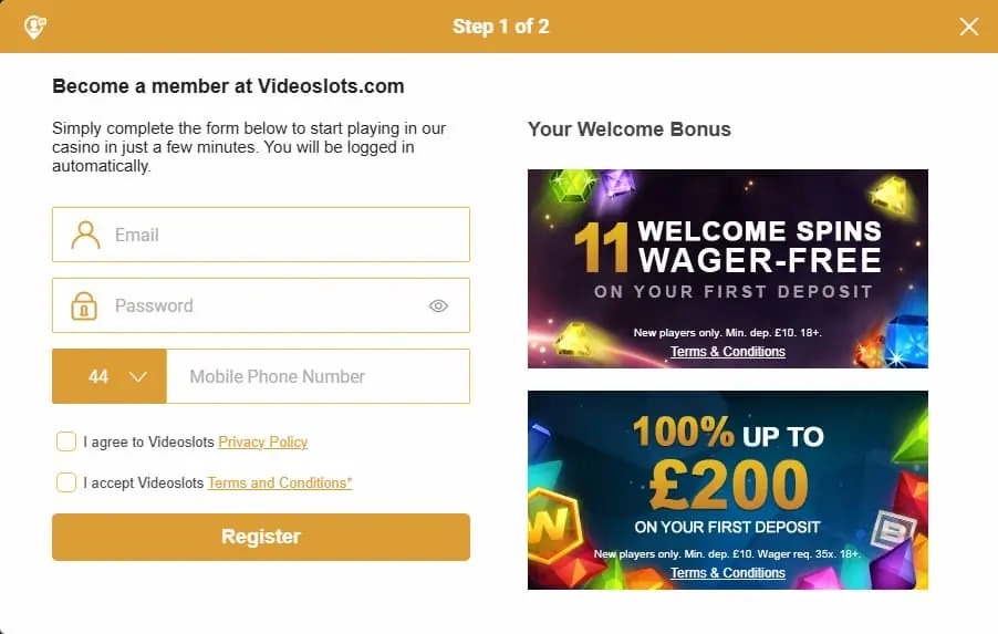 Video Slots Register Form