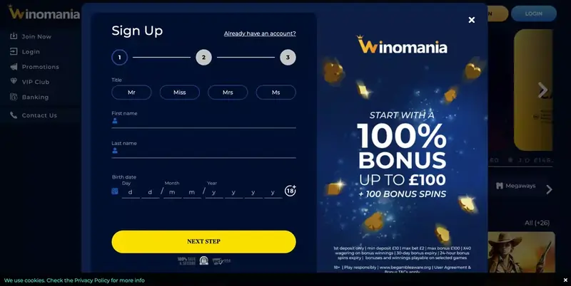 Winomania Welcome bonus